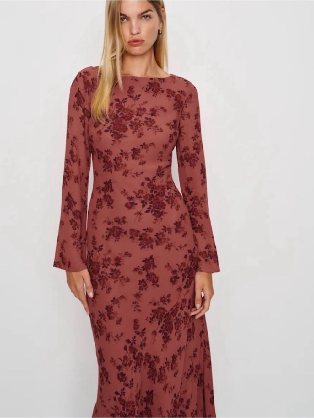 NWT Reformation Esra Long Sleeve Maxi Dress - Clarette color - Size Small
